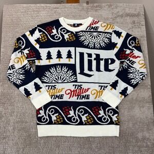 Miller Lite‎ Ugly Christmas Sweater Men's Size L Festive Beer Holiday
